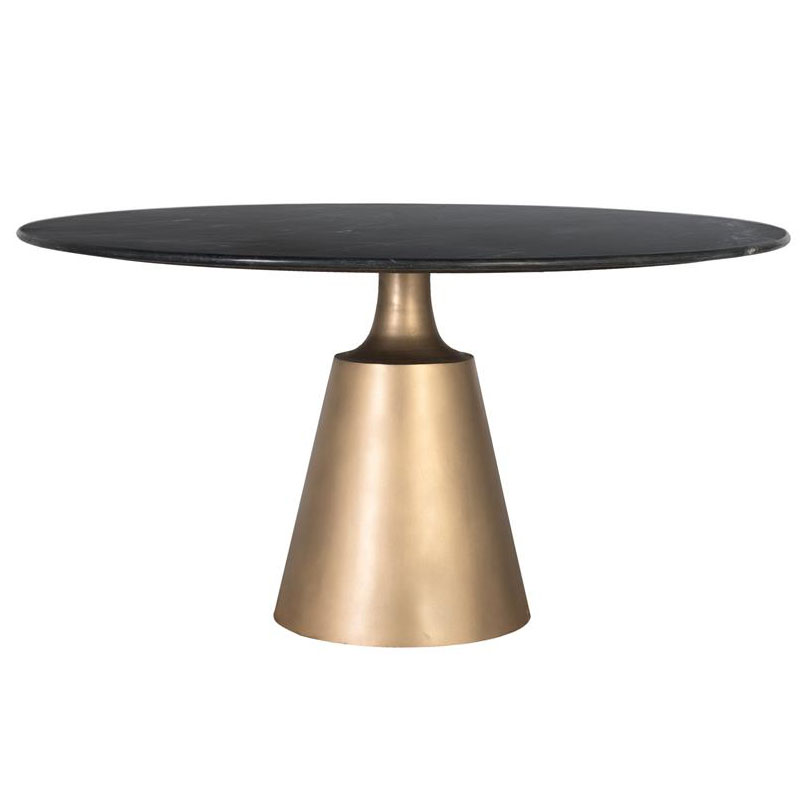 Mesa Comedor Actual Redonda Aluminio Oro Marmol Negro Adariel