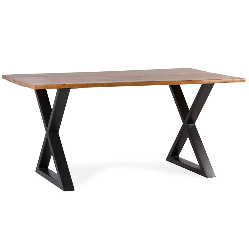 Mesa Comedor Madera Acacia Miel Pie Metal Serie Ontario