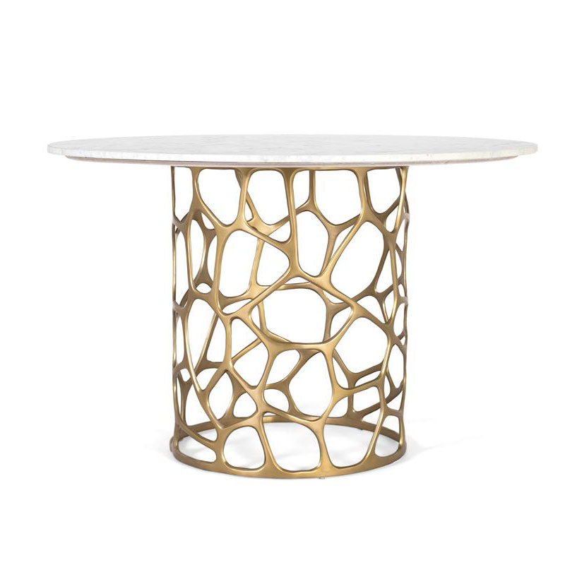 Mesa Comedor Redonda Moderna Aluminio Dorado Marmol Aroyal