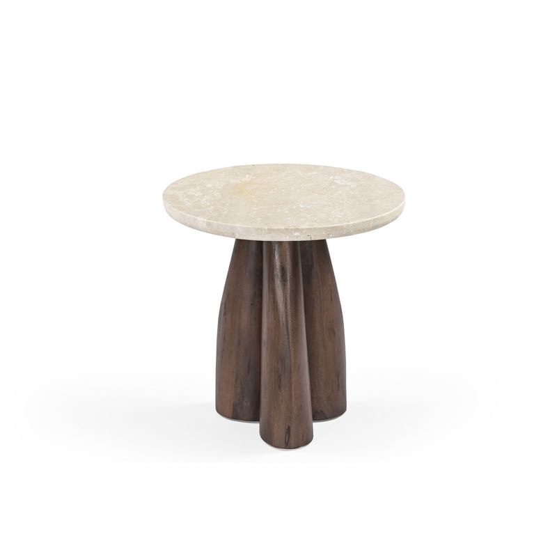 Mesa Redonda Auxiliar 50 cm Moderna Madera Mindi Marmol - Acheu Mesa Redonda Auxiliar 50 cm Moderna Madera Mindi Marmol - Acheu
