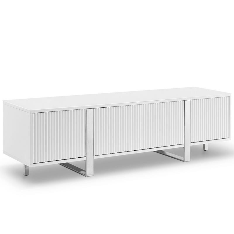 Mesa TV Salon Moderno Blanco 4 Puertas Acanaladas Aisain