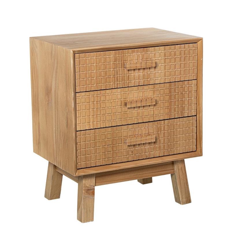 Mesita de Dormitorio 3 Cajones Madera Natural Tallada Ardoll