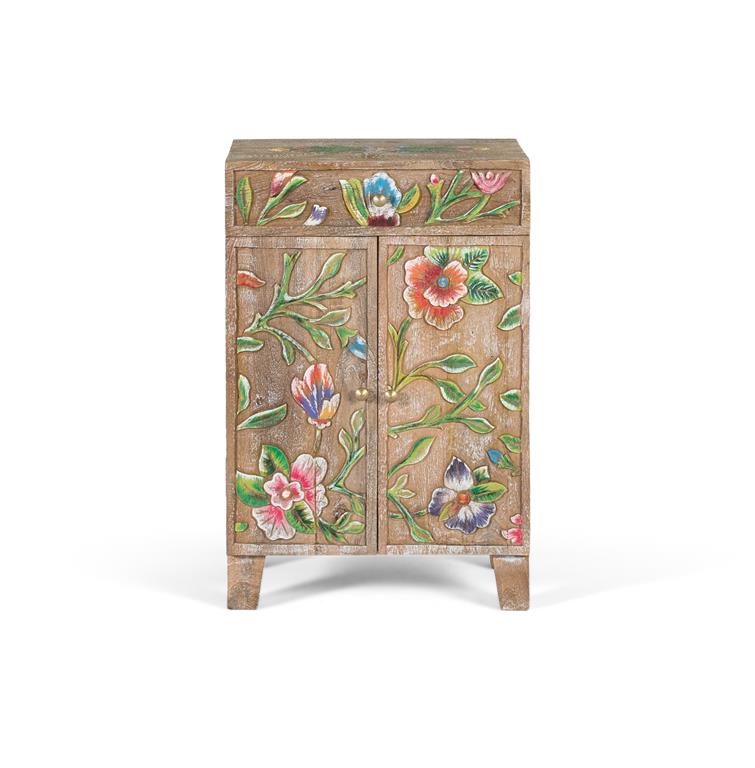 Mesita de Noche Alta Decorada Diseño Florales Serie Tayina