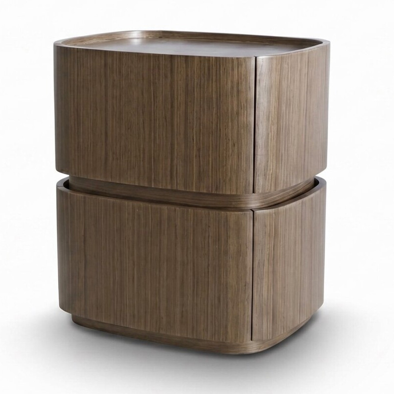 Mesita Noche 2 Cajones Estilo Moderno Oval Nogal - Serie Esenzia