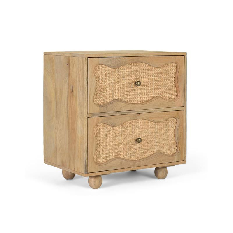 Mesita Noche 2 Cajones Rejilla Ratan y Madera Serie Bargues