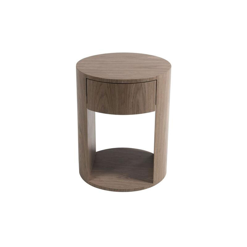 Mesita Noche Moderna Redonda 1 Cajon y Estante Serie Ligna