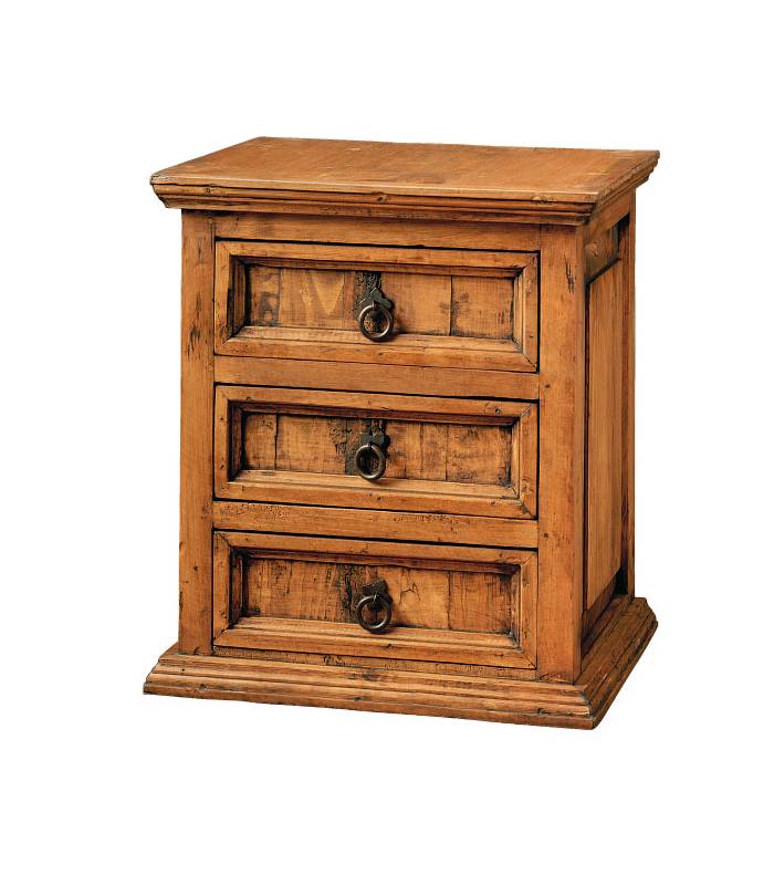 Mesita Noche Rustica Mejicana 3 Cajones Madera Maciza de Pino