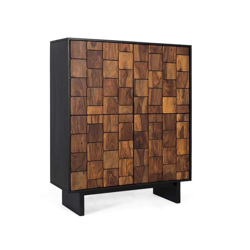 Mueble Bar 4 Puertas Bicolor Negro Madera Serie Mysore
