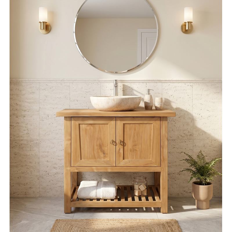 Mueble de Baño Teca 2 Puertas Estante - Serie Calcun Mueble de Baño Teca 2 Puertas Estante - Serie Calcun