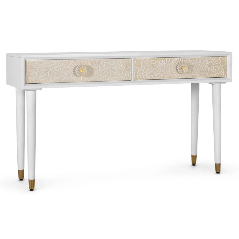 Mueble Recibidor 2 Cajones Tallados Blanco Madera - Serie Adrual