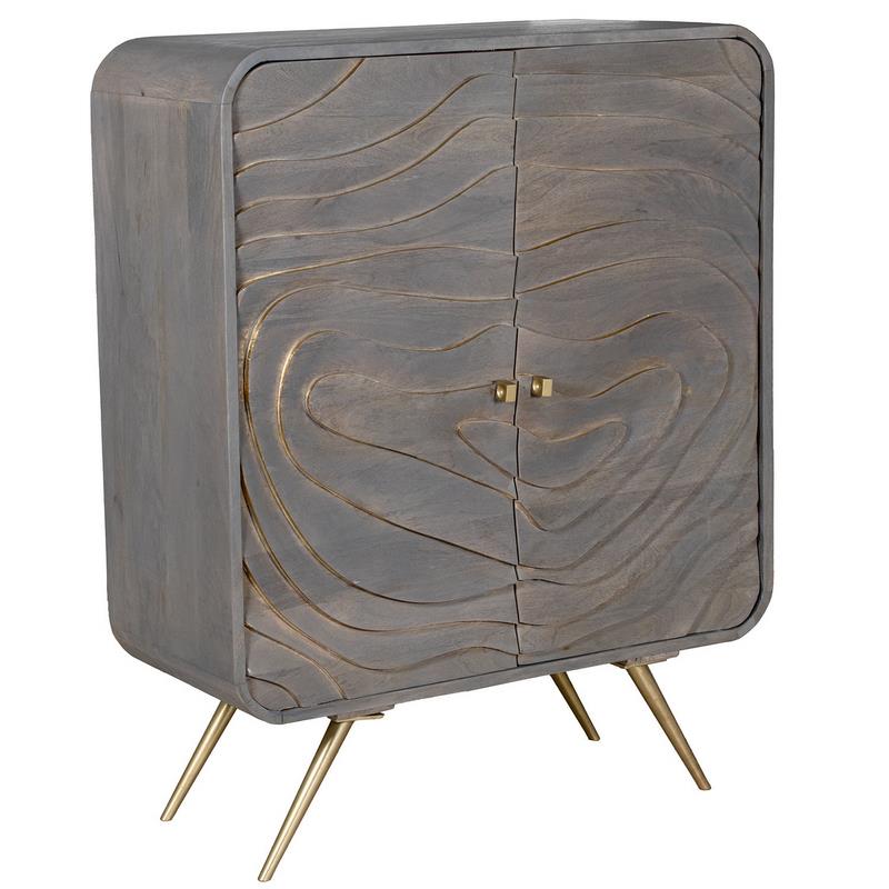 Mueble Recibidor 2 Puertas Talladas Gris y Dorado - Serie Axpe