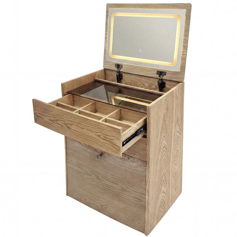 Mueble Tocador con Espejo y Banco Color Fresno - Serie Aloigny