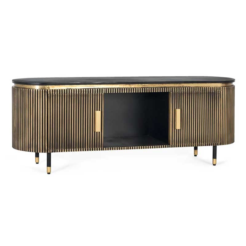 Mueble TV 2 Puertas 150 cm Negro Oro - Serie Aboiat
