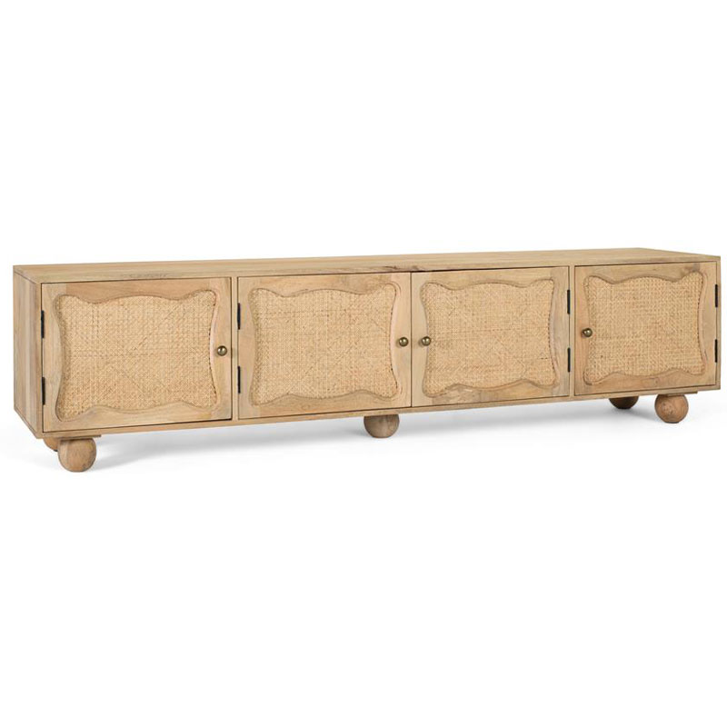 Mueble TV 4 Puertas Rejilla Ratan y Madera Serie Bargues