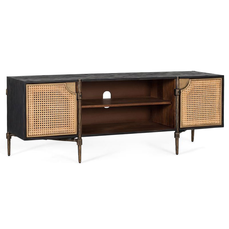 Mueble TV Actual Madera Rejilla y Acero Dorado Arambel