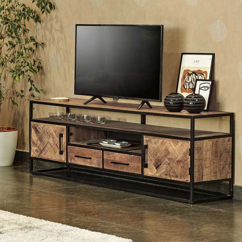Mueble TV Largo Industrial Madera Acacia y Acero Delhi