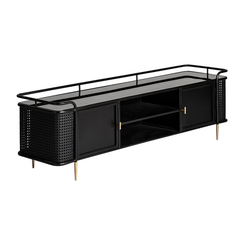 Mueble TV Moderno Metal Cristal 2 Puertas Serie Fussen