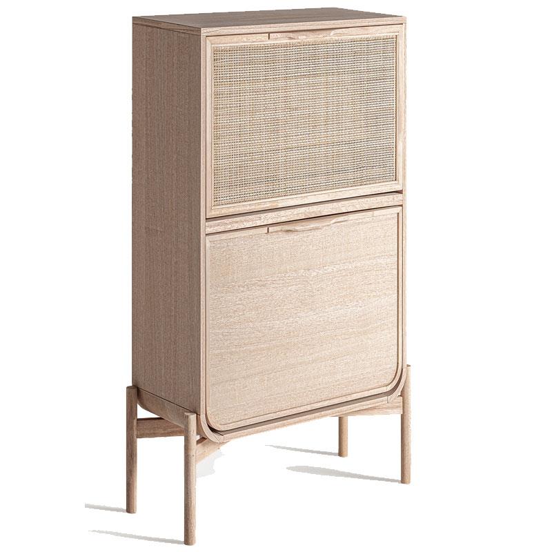 Mueble Zapatero 2 Puertas Abatibles Madera Ratan - Serie Weurtz