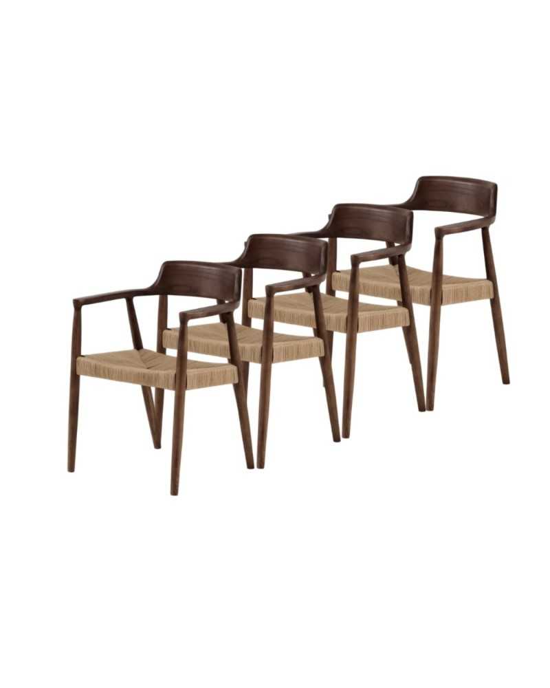 Pach 4 Sillones Brazos Madera Toon Nogal Cuerda Alcidad
