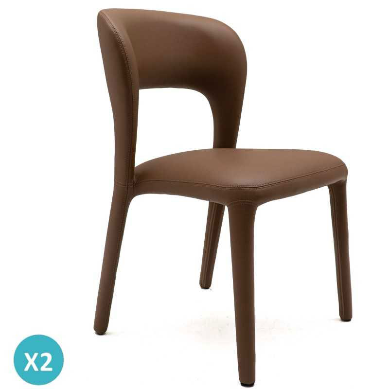 Pack 2 Sillas Comedor Tapizadas Polipiel Marrón Serie Allois Pack 2 Sillas Comedor Tapizadas Polipiel Marrón Serie Allois