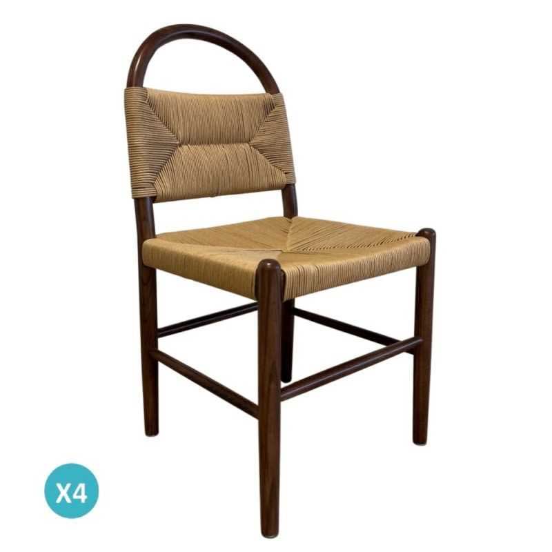 Pack 4 Sillas Comedor Madera Cuerda Fresno Nogal Serie Alosta