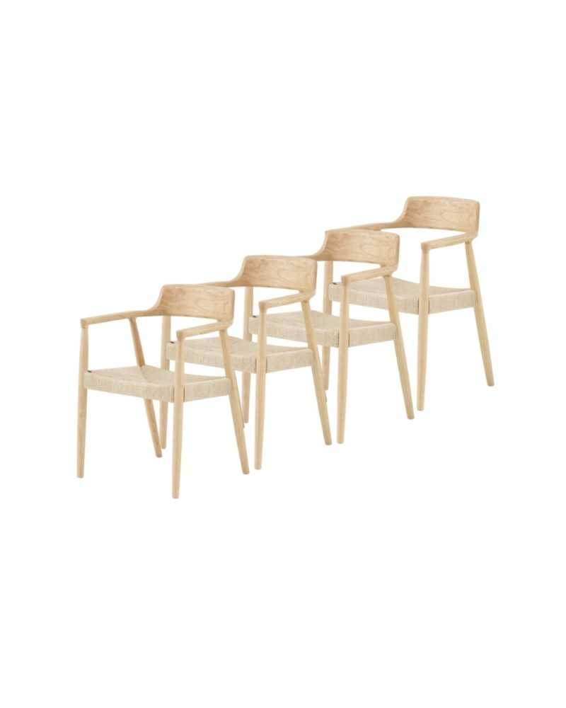 Pack 4 Sillones Brazos Madera Natural Cuerda Serie Alcidad