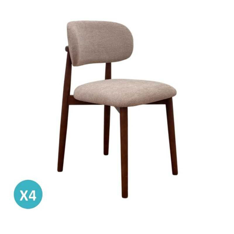 Pack de 4 Sillas Madera Roble Tapizado Beige Serie Allois Pack de 4 Sillas Madera Roble Tapizado Beige Serie Allois