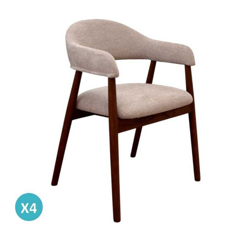 Pack de 4 Sillones Madera Roble Tapizado Beige Serie Allois Pack de 4 Sillones Madera Roble Tapizado Beige Serie Allois