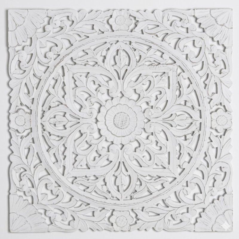 Panel Decorativo Tallado Mandala Oriental Blanco - Serie Adebas