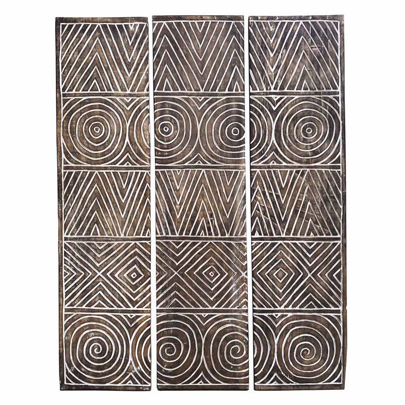 Panel Madera Mango Figuras Geometricas Talladas  Serie Ahulost