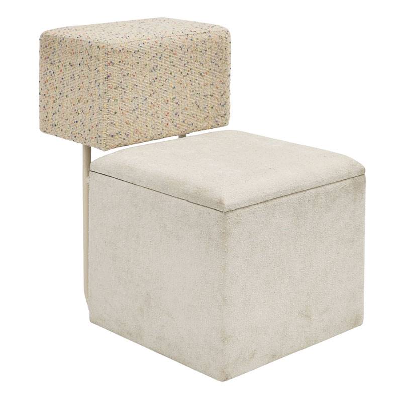 Puff Baul Tapizado Blanco Respaldo Multicolor - Serie Addey Puff Baul Tapizado Blanco Respaldo Multicolor - Serie Addey