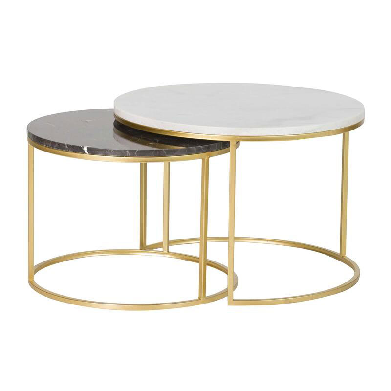 Set 2 Mesas Nido Redondas Negro y Blanco Oro Serie Aelsop