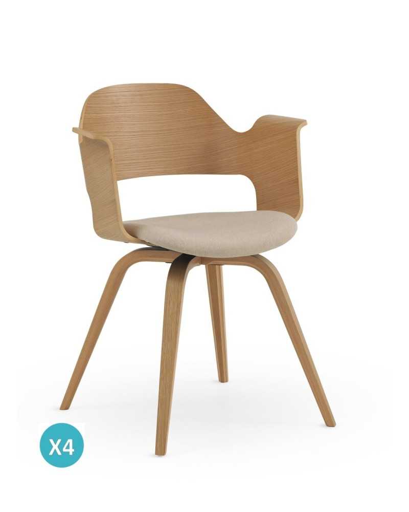 Set 4 Sillones Actuales Madera Natural y Cojin Aldegati