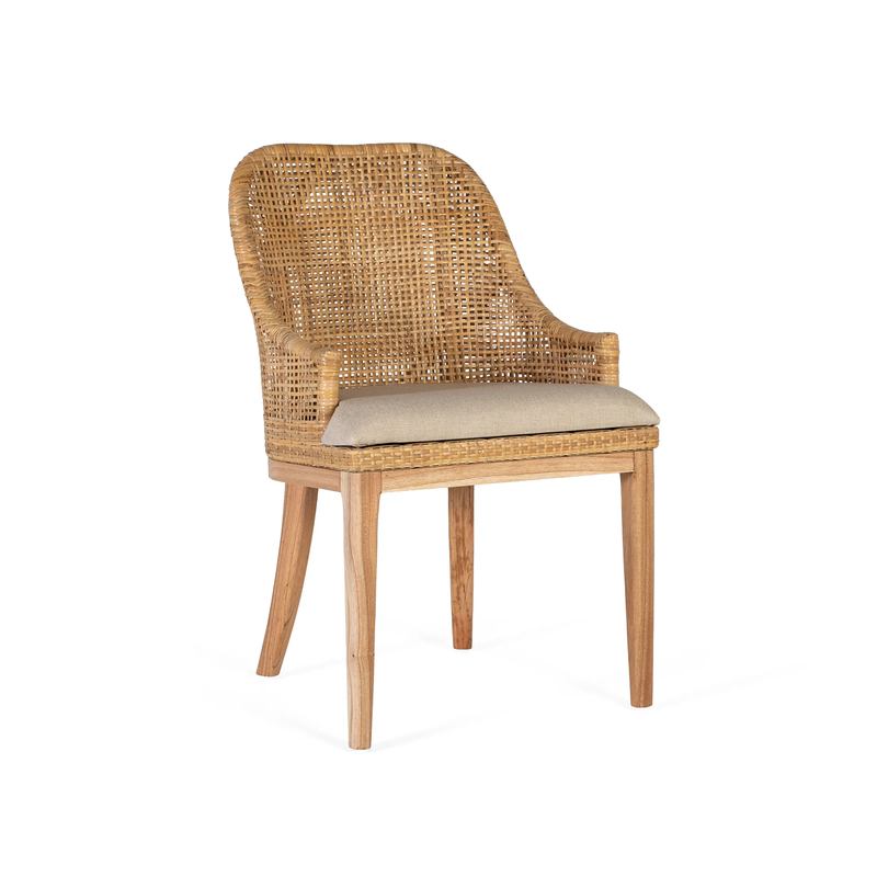 Set de 2 Sillas Madera y Rattan Natural con Cojín Shimla Set de 2 Sillas Madera y Rattan Natural con Cojín Shimla