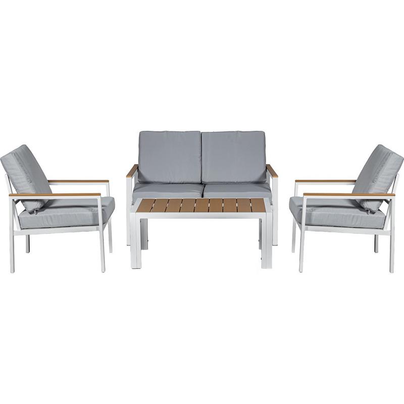 Set Sofa, 2 Sillones Mesa Aluminio Blanco Resina Serie Adarbe Set Sofa, 2 Sillones Mesa Aluminio Blanco Resina Serie Adarbe