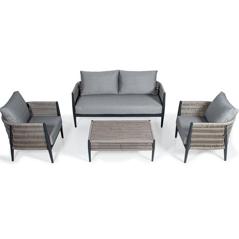 Set Sofa, 2 Sillones y Mesa de Centro Aluminio Gris Serie Accurt Set Sofa, 2 Sillones y Mesa de Centro Aluminio Gris Serie Accurt