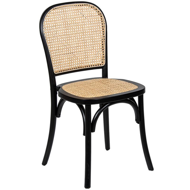 Silla Comedor Madera Haya Color Negro Tejido Rattan Ackere