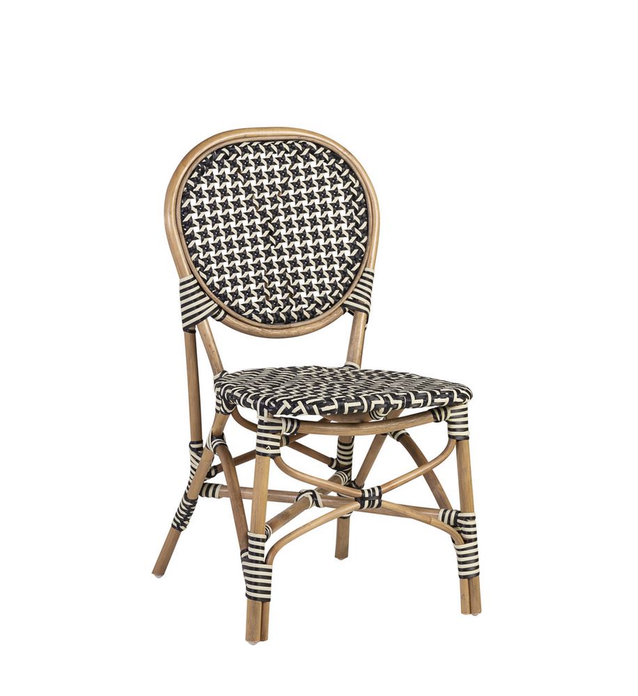 Silla Decoracion Exterior Bistro Rattan y Negro Serie Alnehan