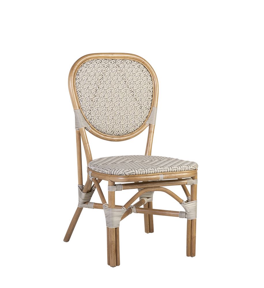 Silla Exterior Bistro Rattan y Tejido Blanco Serie Alnehan
