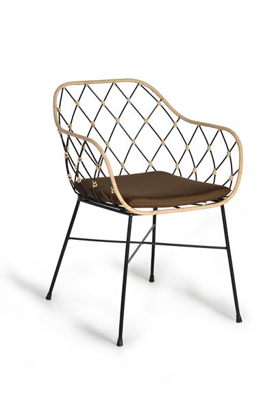 2 Sillas Rattan Forja Terraza con Cojin Marron Serie Rattanwund
