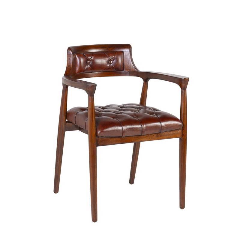 Sillon Comedor Contemporaneo Piel y Teca Serie Detroyt