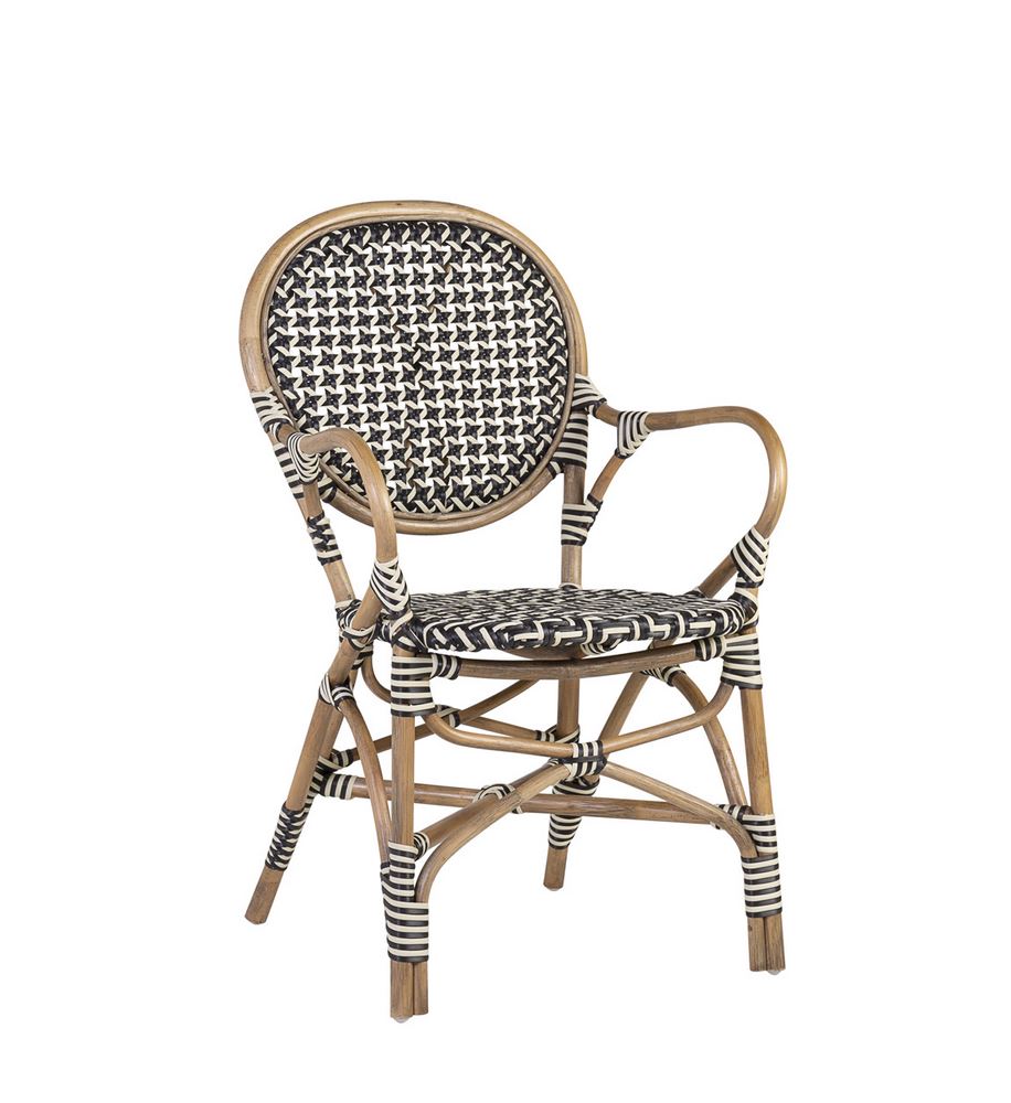 Sillon Decoracion Exterior Bistro Rattan y Negro Serie Alnehan