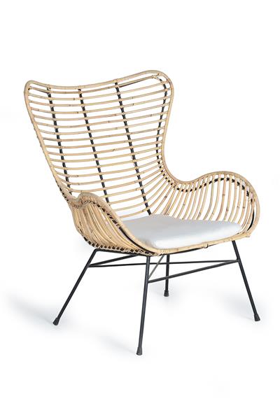 2 Sillones Rattan  Forja con Cojin Blanco Serie Rattanwund