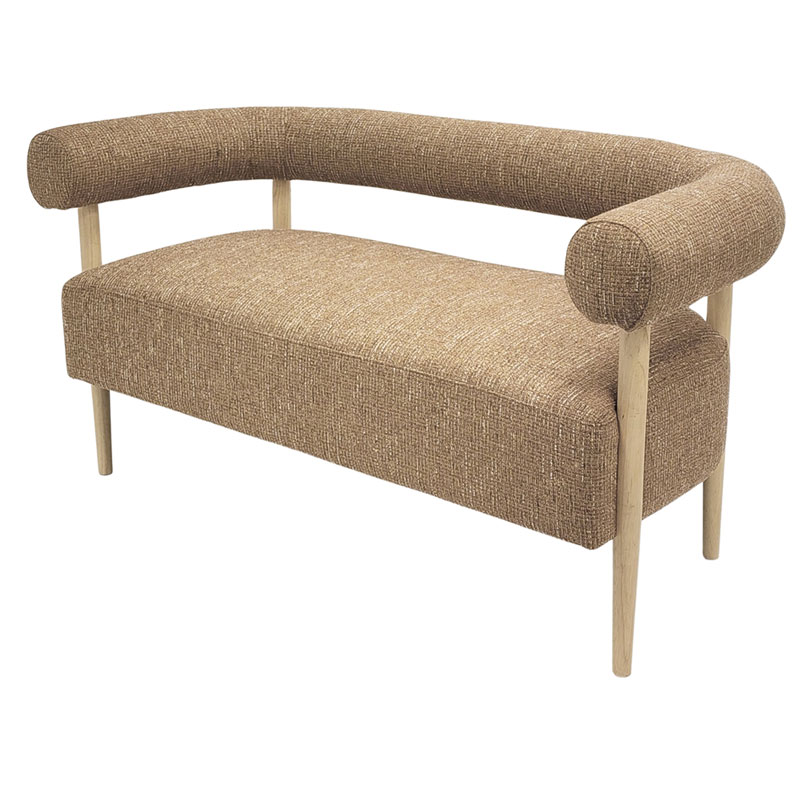 Sofa 2 Plazas Madera y Tapizado Caramelo Serie Mere