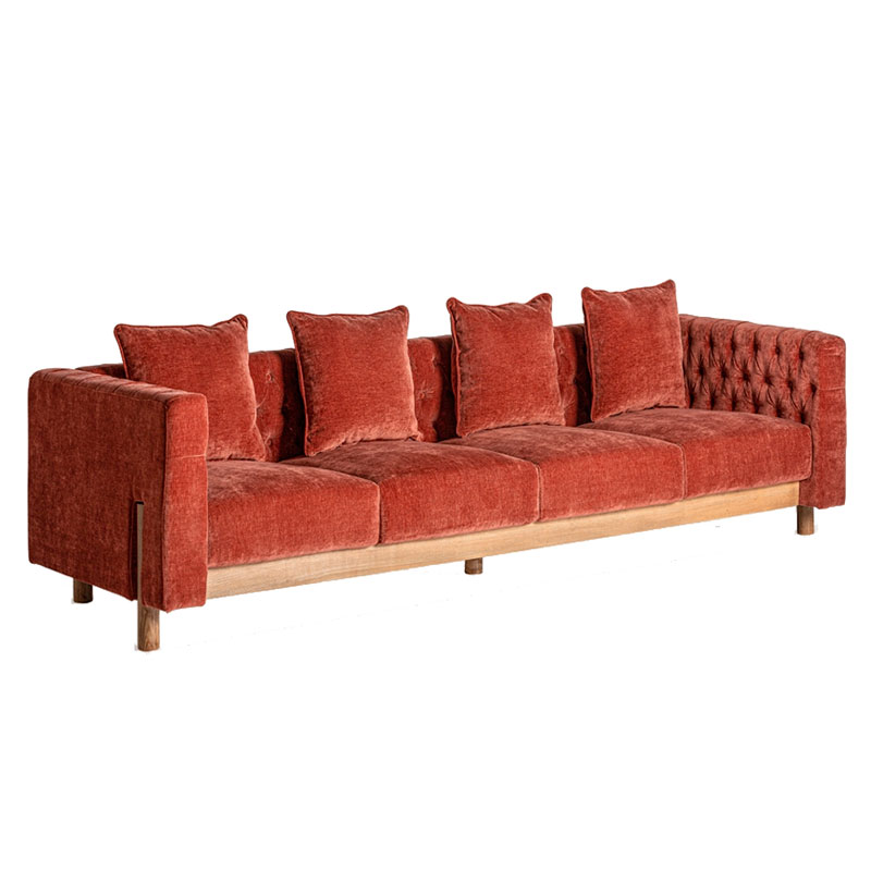 Sofa 4 Plazas Estilo Contemporaneo Tapizado Burdeos Carlton