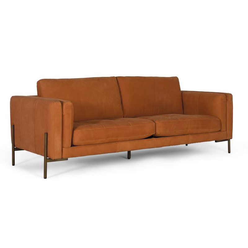 Sofa Actual Piel Marron Patas Metal Serie Alduan