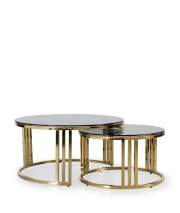 2 Mesa Redonda Nido Acero Inoxidable Oro Cristal Negro Acerlins