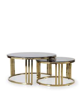 2 Mesa Redonda Nido Acero Inoxidable Oro Cristal Negro Acerlins