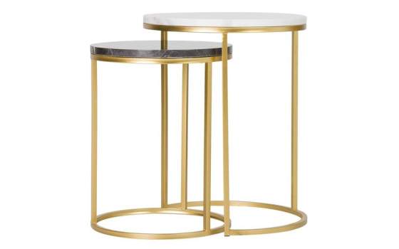 2 Mesas Nido Auxiliares Redondas Marmol Blanco Negro Aelsop