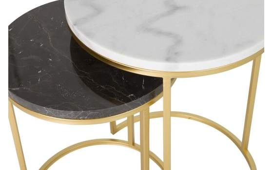 2 Mesas Nido Auxiliares Redondas Marmol Blanco Negro Aelsop